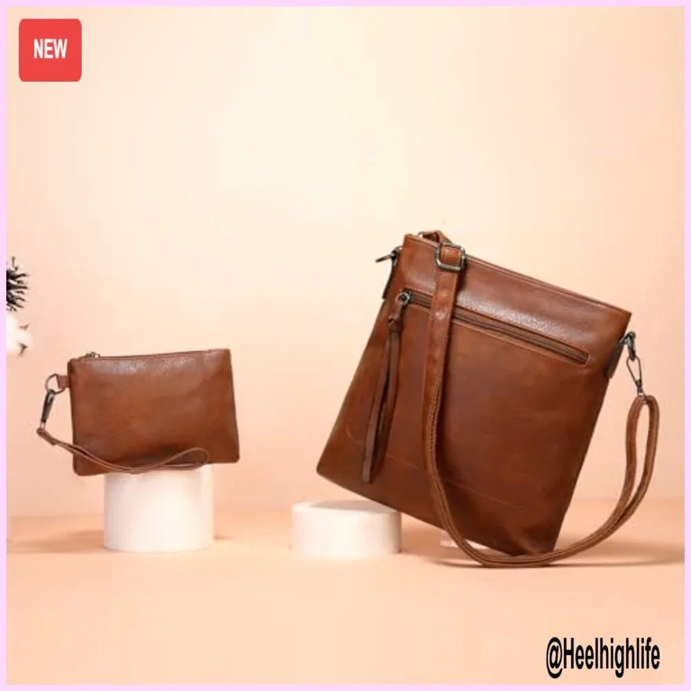 2-Piece Vegan Leather Hobo Bag Set with Adjustable Strap, Large Capacity